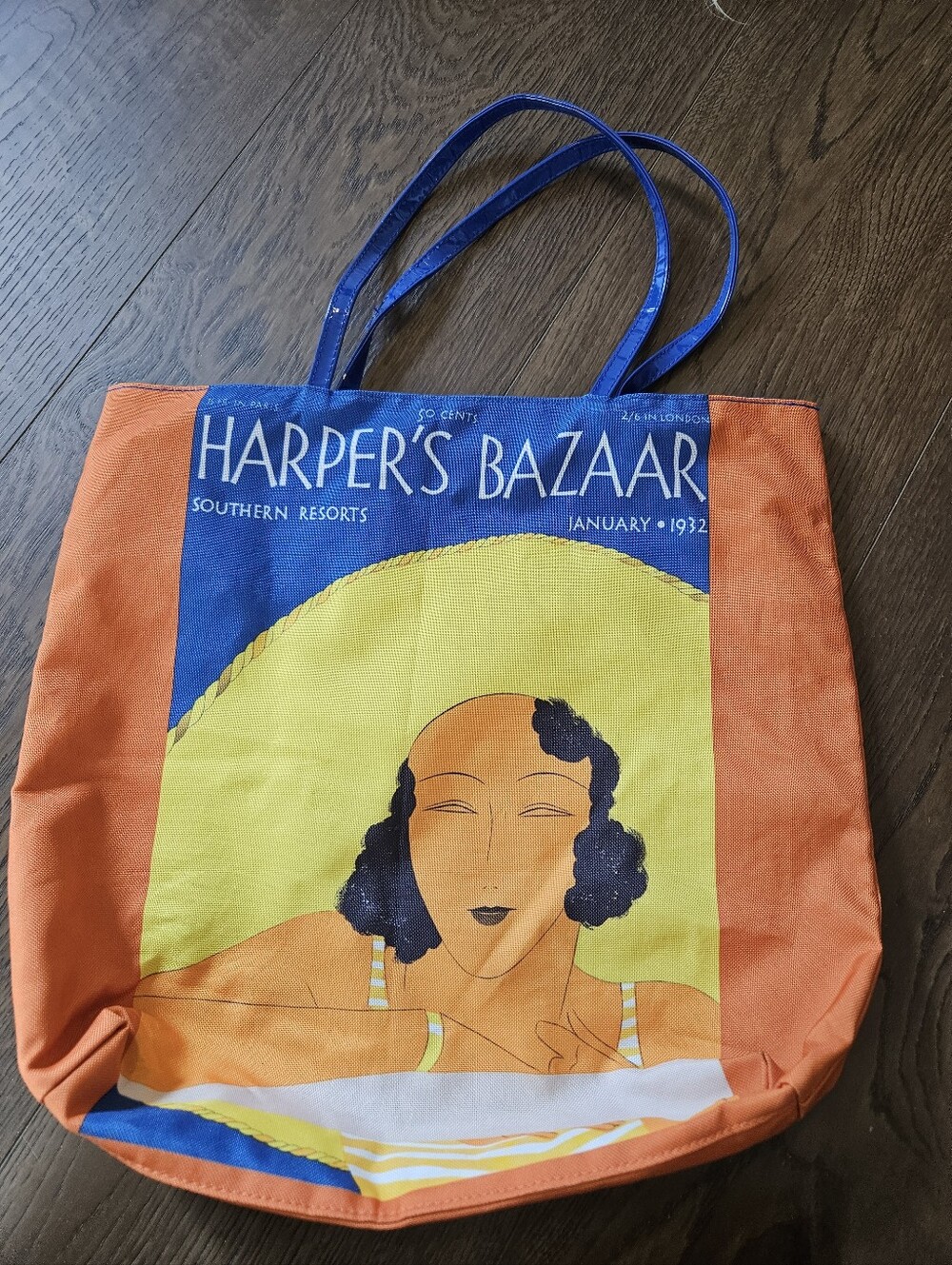 VINTAGE Orange & Blue Graphic Canvas Tote